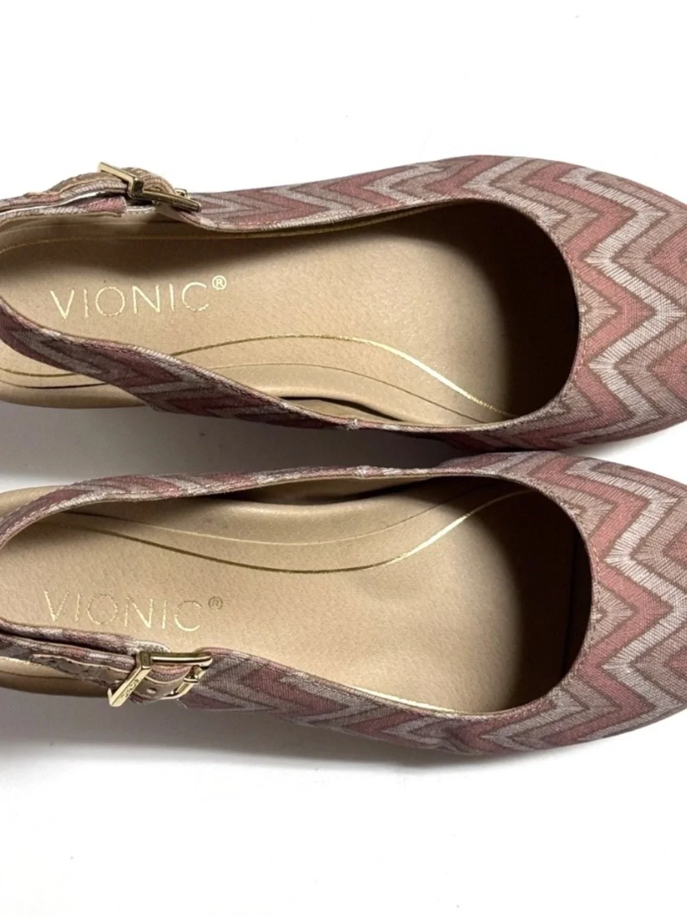 Vionic Coralina Chevron Pink Womens 7.5W Wide Espadrilles Wedge Comfort Heels